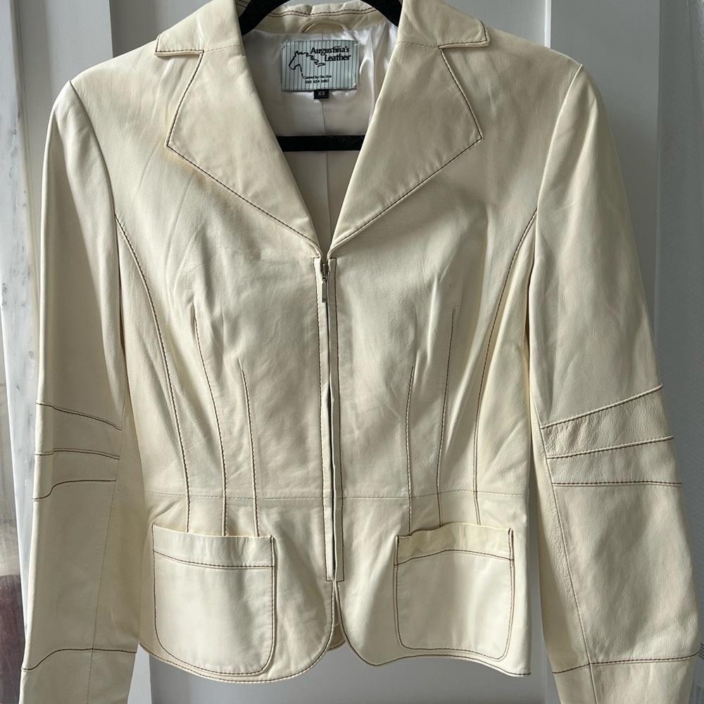 Elegant Cream Leather Jacket for Women